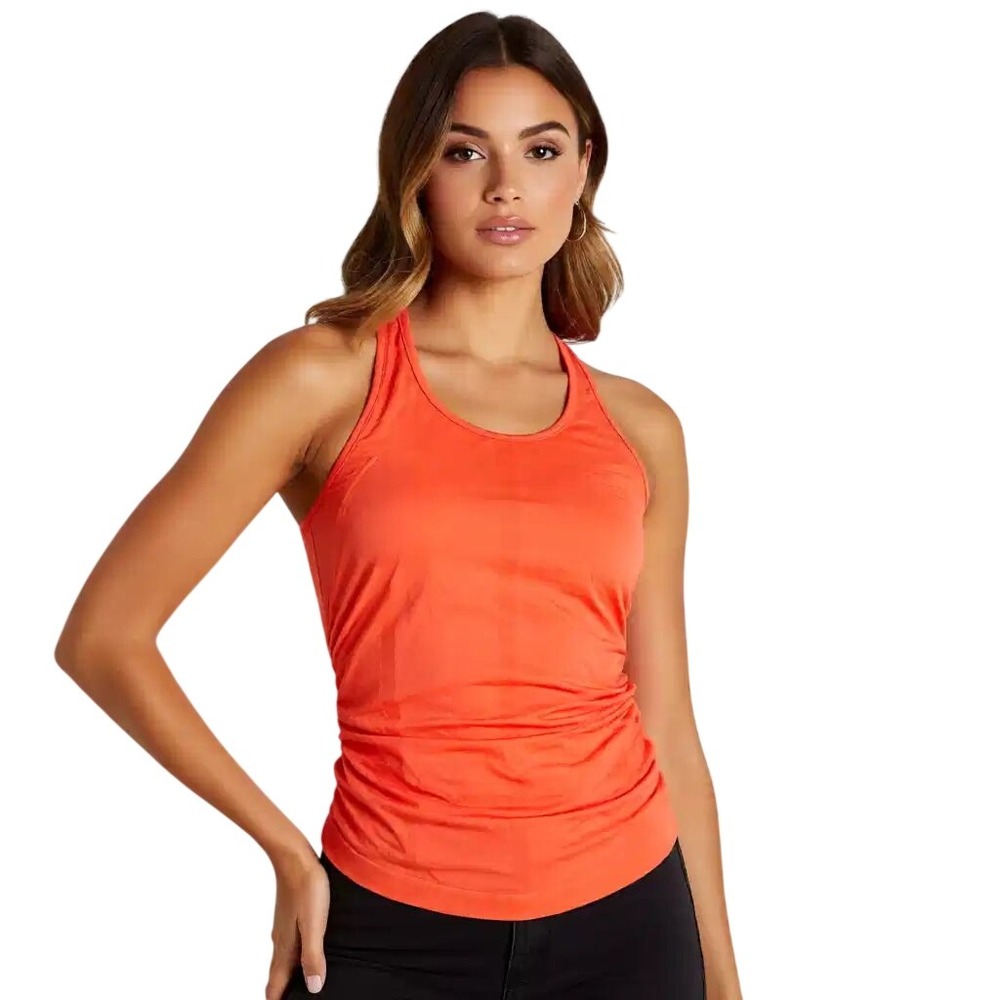 Athleta Speedlight Tank Top Orange Racerback Ruched Womens Large